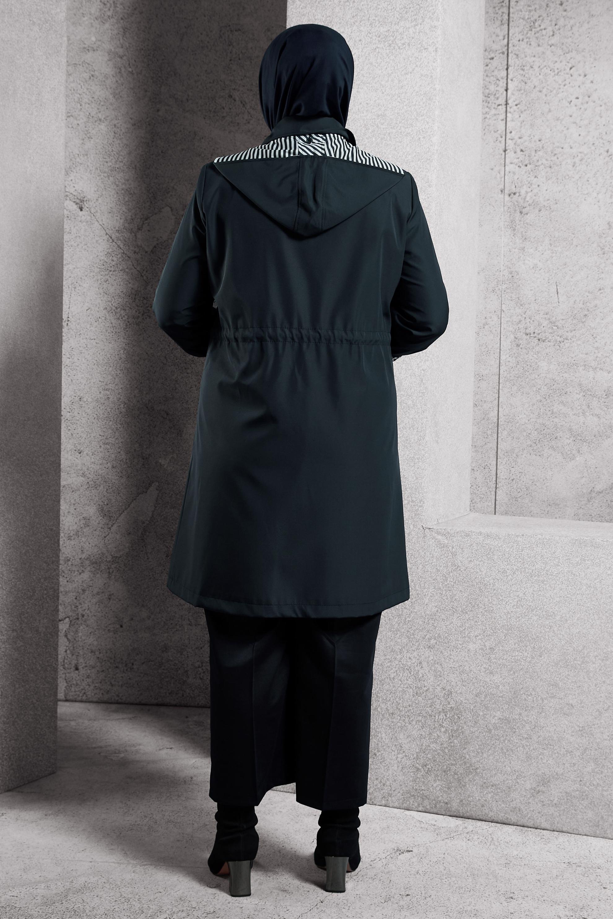 Vêtements hijab BLEU MARINE TRENCH-COAT À CAPUCHE 10918