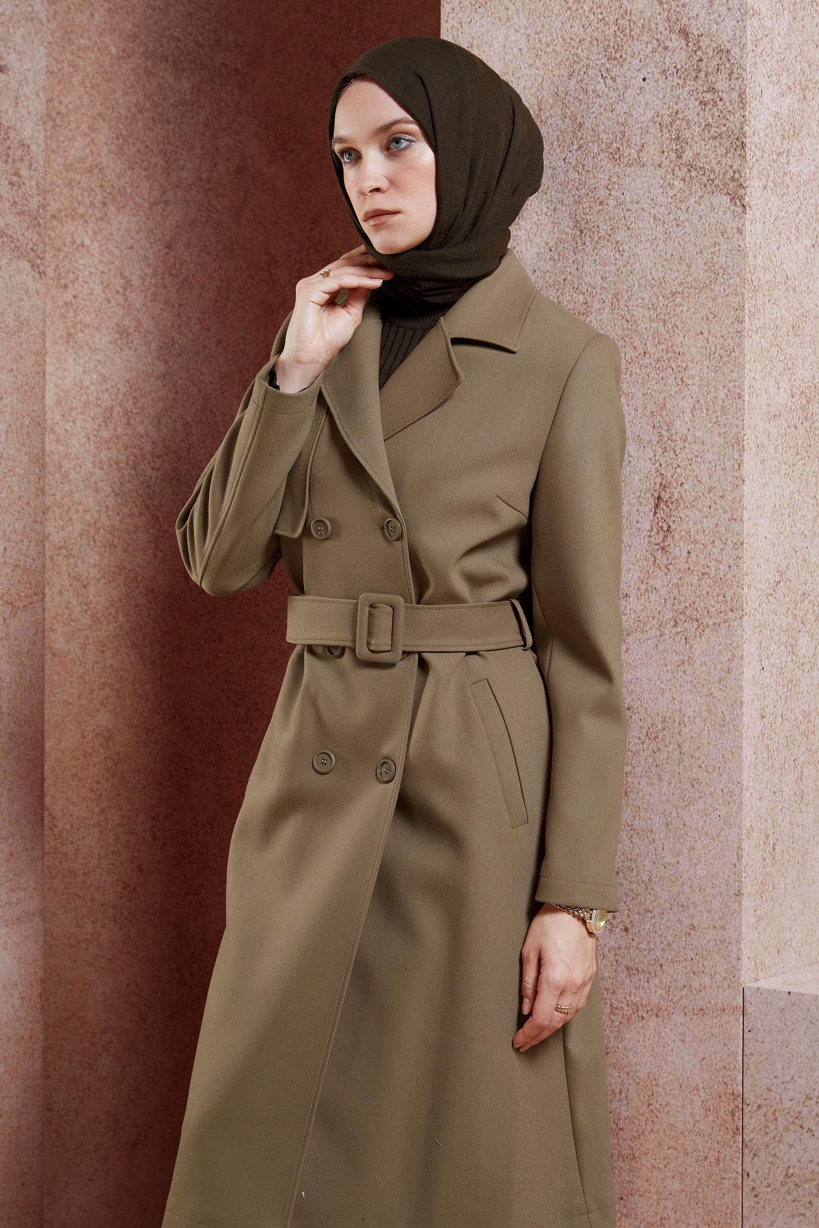Vêtements hijab BRUN TRENCH-COAT CEINTURÉ 10919
