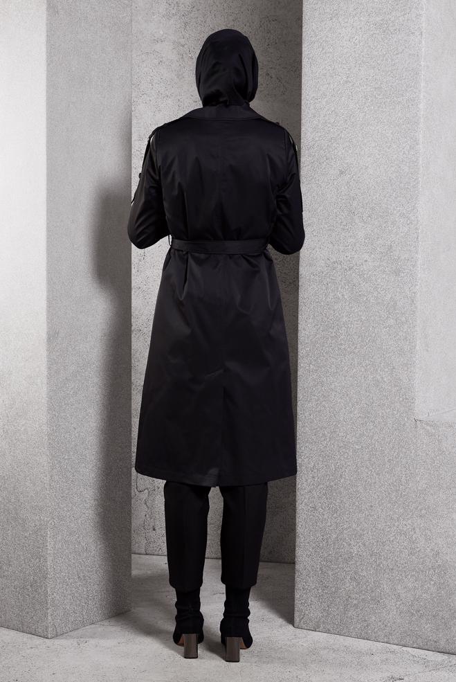 Vêtements hijab NOIR TRENCH-COAT CEINTURÉ 10920 - ALVİNA