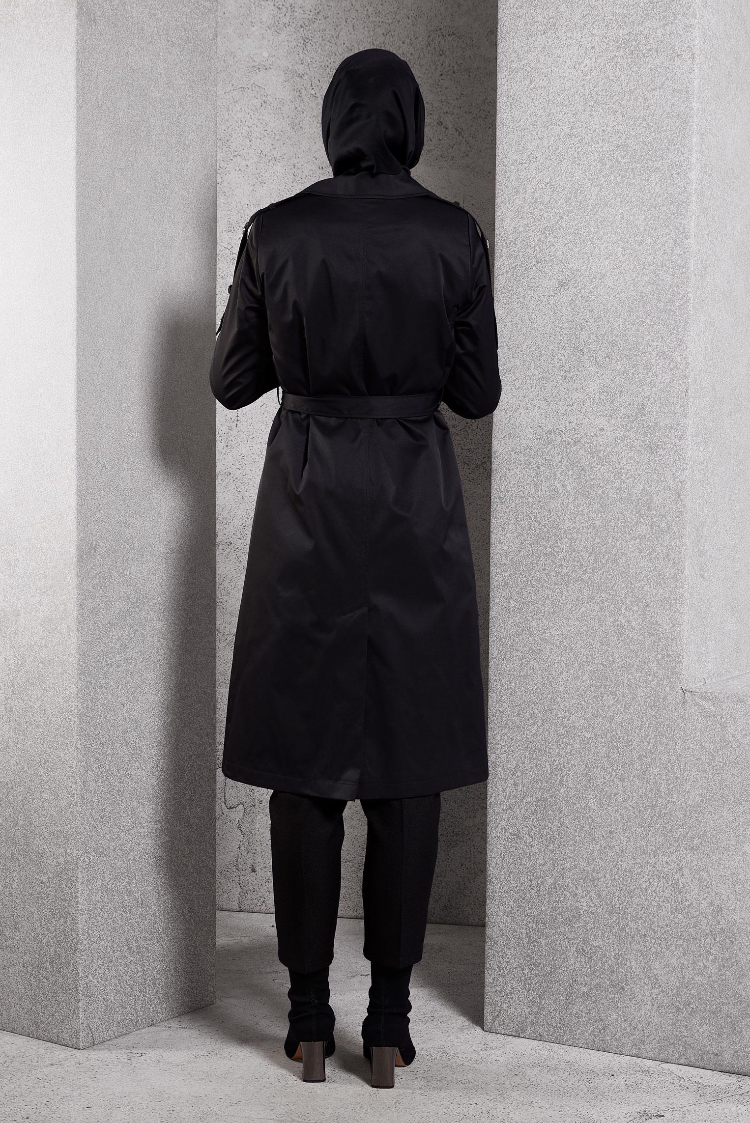 Vêtements hijab NOIR TRENCH-COAT CEINTURÉ 10920