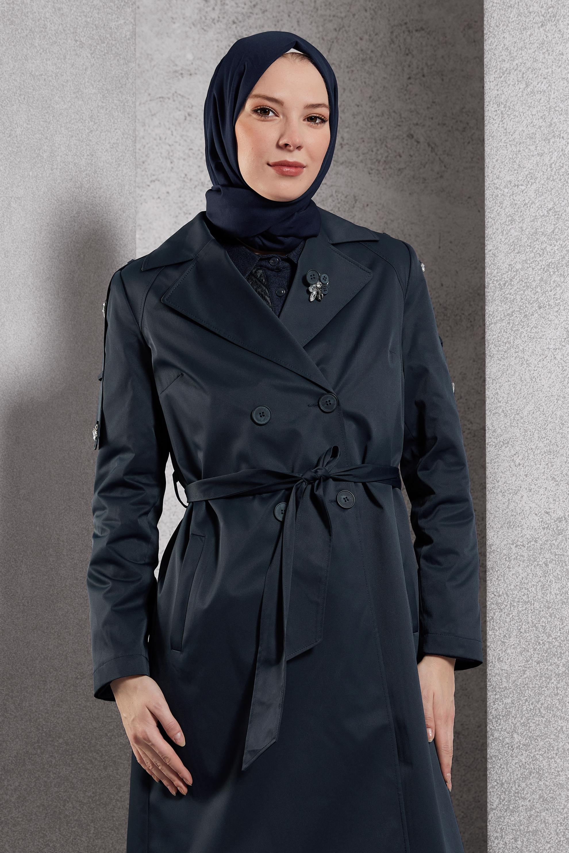 Vêtements hijab BLEU MARINE TRENCH-COAT CEINTURÉ 10920