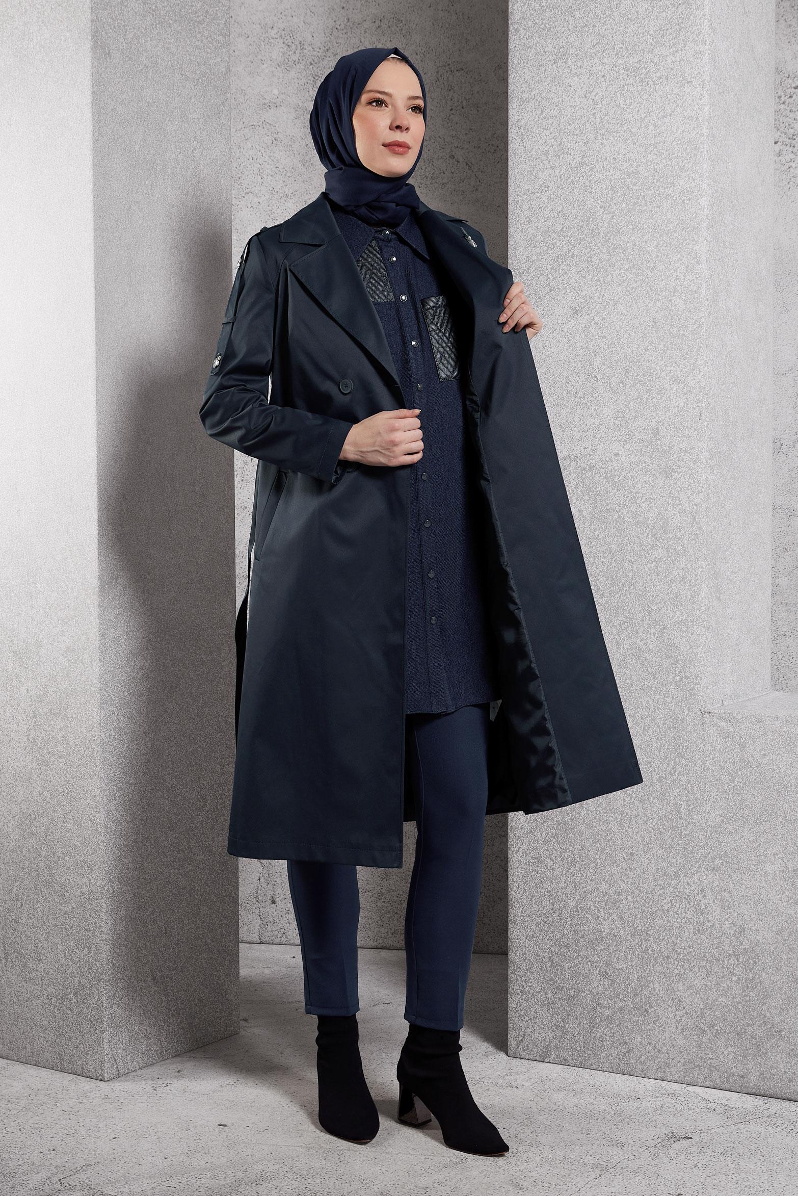 Vêtements hijab BLEU MARINE TRENCH-COAT CEINTURÉ 10920