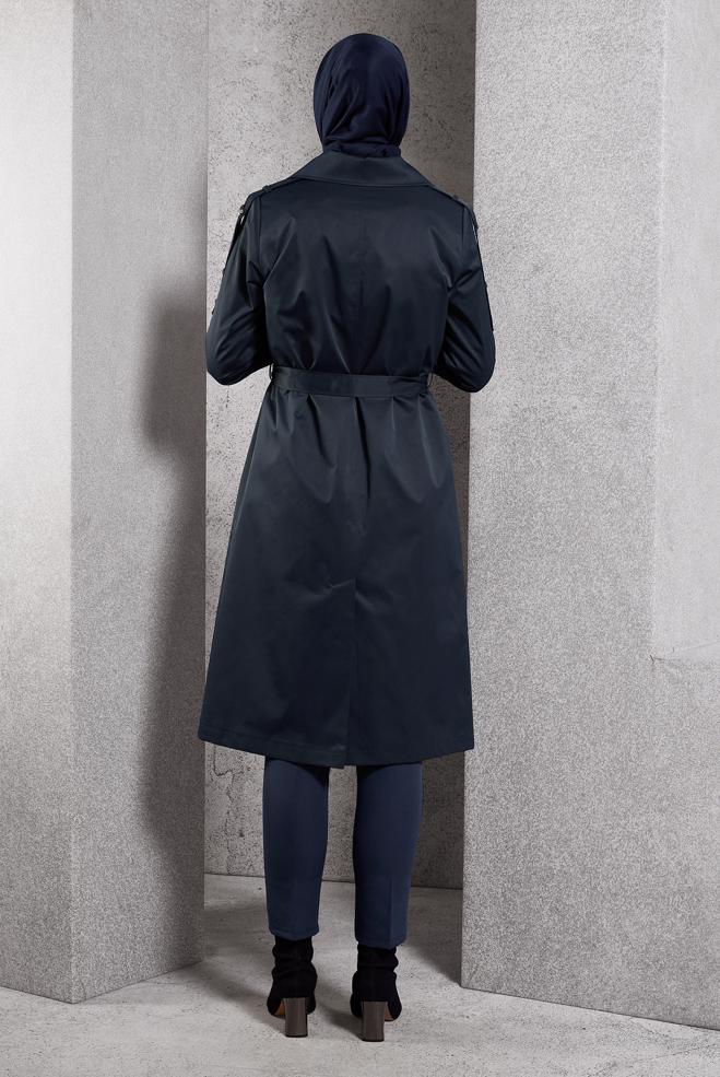 Vêtements hijab BLEU MARINE TRENCH-COAT CEINTURÉ 10920 - ALVİNA