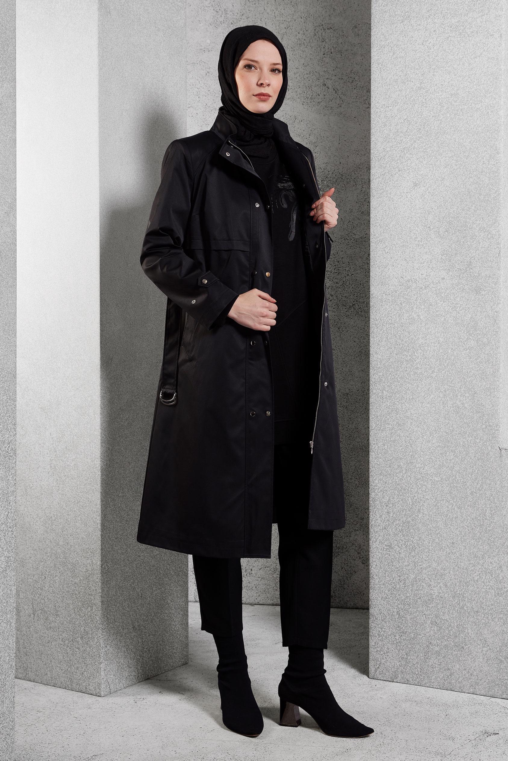 Vêtements hijab NOIR TRENCH-COAT CEINTURÉ 10921