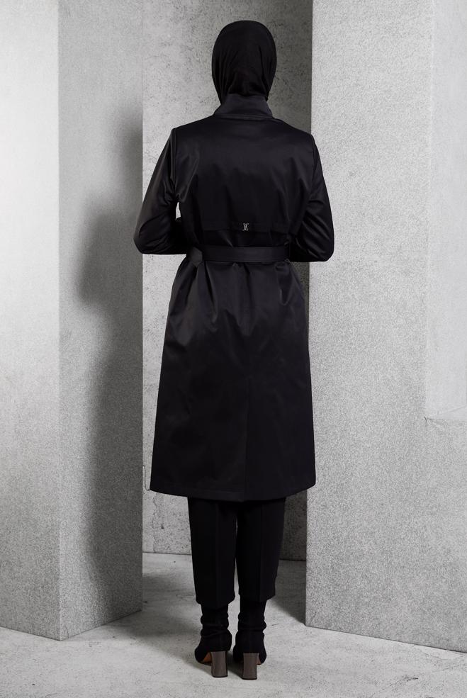 Vêtements hijab NOIR TRENCH-COAT CEINTURÉ 10921 - ALVİNA