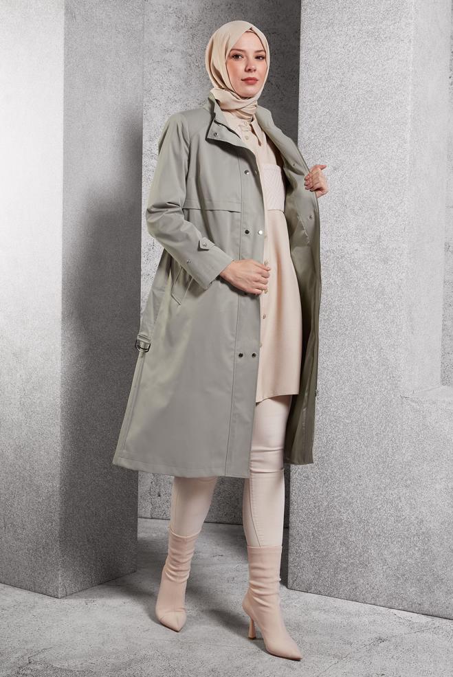 Vêtements hijab BEIGE TRENCH-COAT CEINTURÉ 10921 - ALVİNA