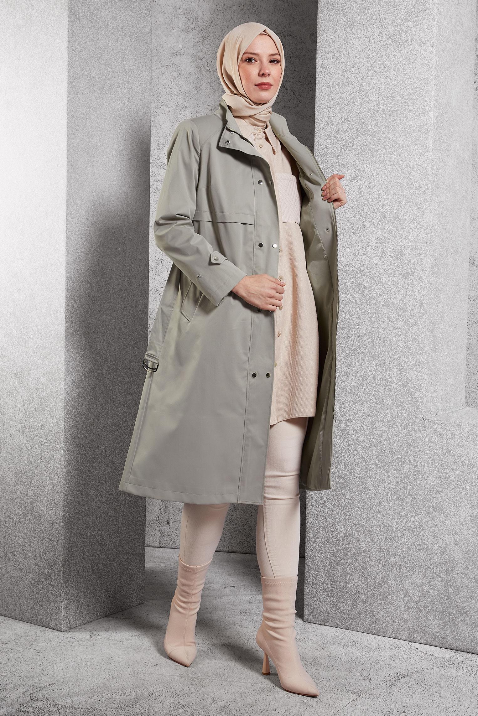 Vêtements hijab BEIGE TRENCH-COAT CEINTURÉ 10921