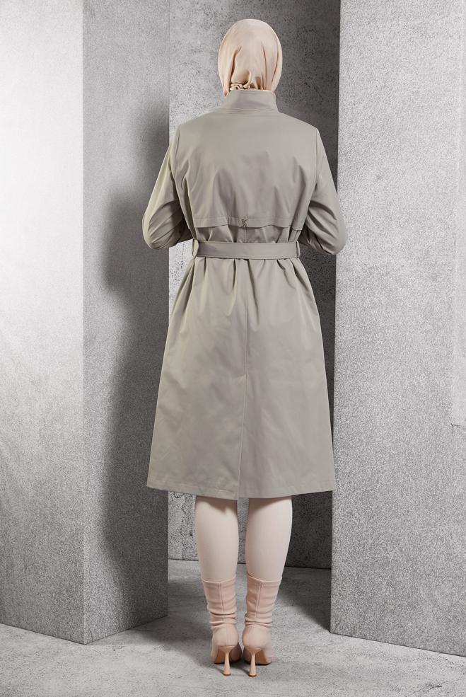 Vêtements hijab BEIGE TRENCH-COAT CEINTURÉ 10921 - ALVİNA
