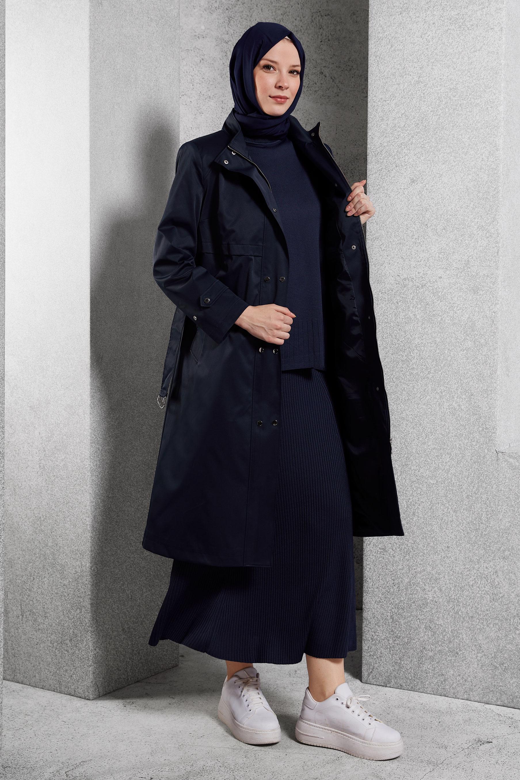 Vêtements hijab BLEU MARINE TRENCH-COAT CEINTURÉ 10921