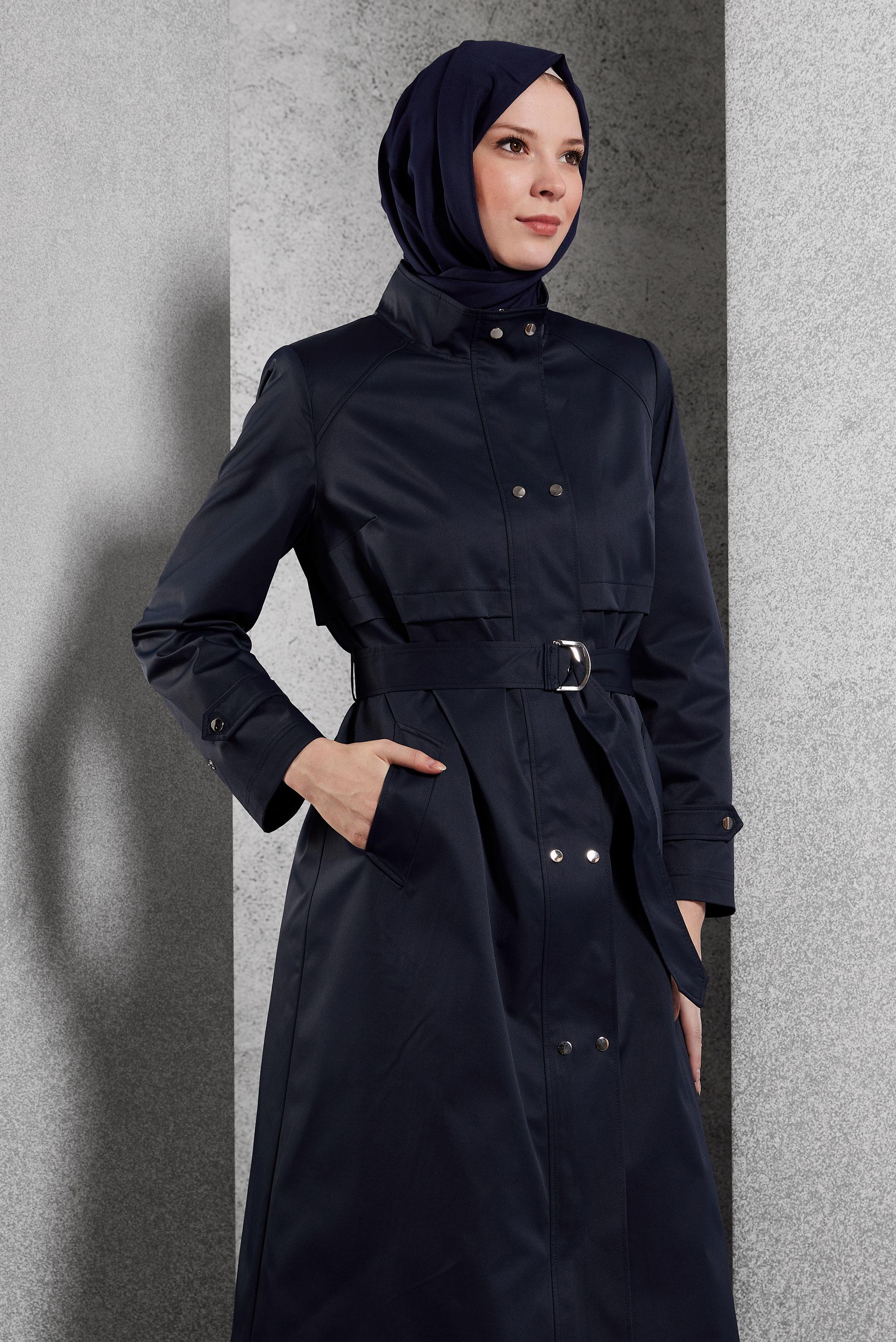 Vêtements hijab BLEU MARINE TRENCH-COAT CEINTURÉ 10921