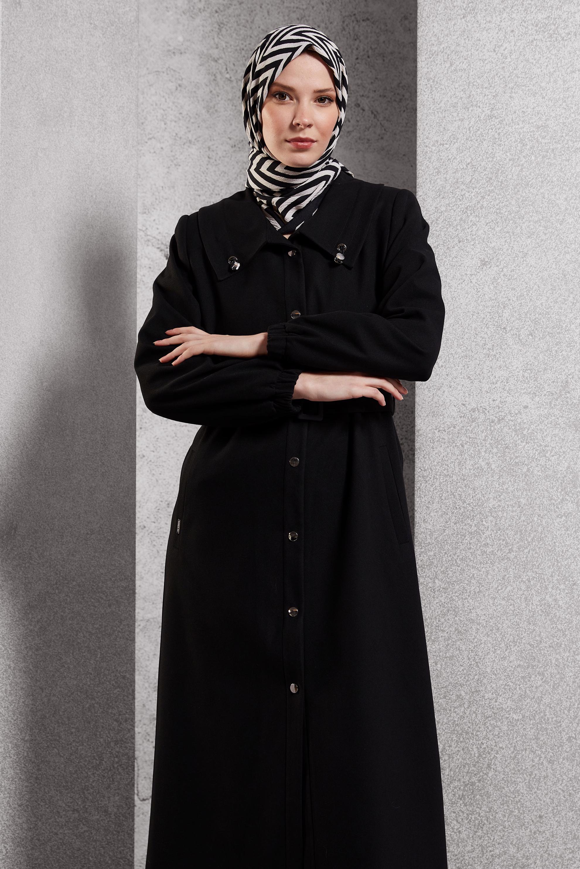 Vêtements hijab NOIR TRENCH-COAT CEINTURÉ 10922