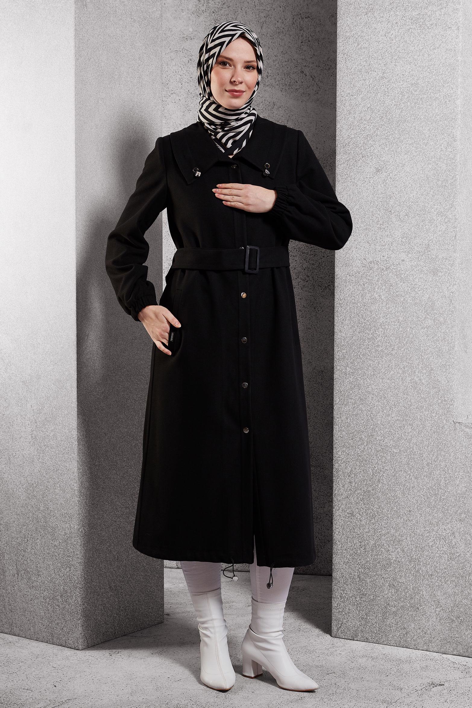Vêtements hijab NOIR TRENCH-COAT CEINTURÉ 10922