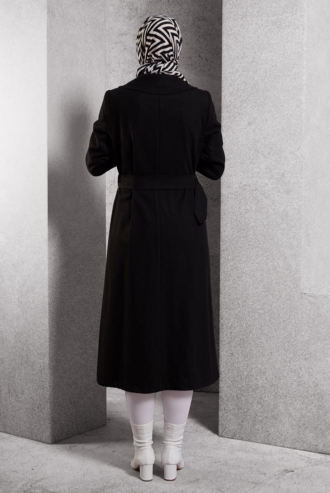 Vêtements hijab NOIR TRENCH-COAT CEINTURÉ 10922 - ALVİNA