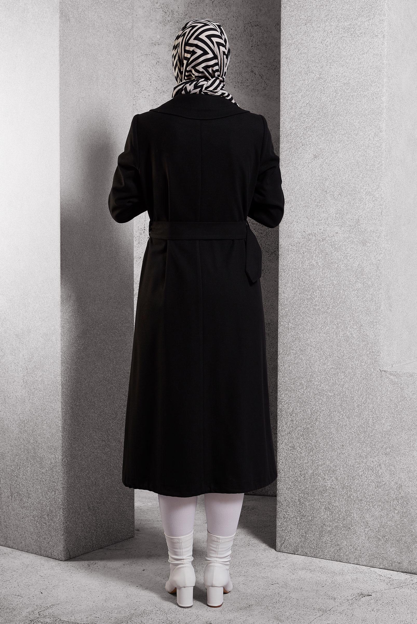 Vêtements hijab NOIR TRENCH-COAT CEINTURÉ 10922