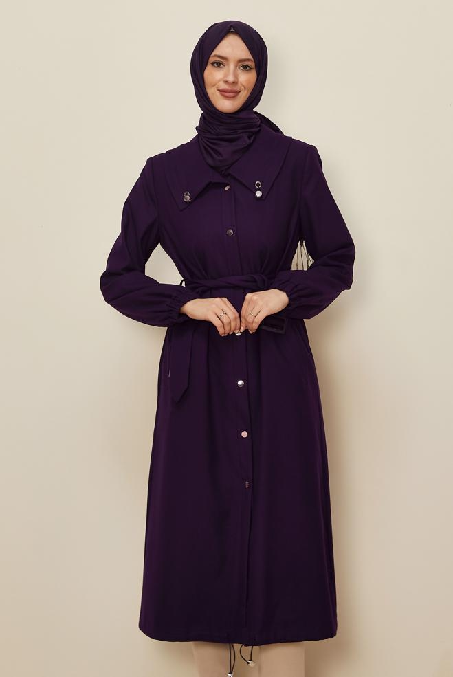 Vêtements hijab POURPRE TRENCH-COAT CEINTURÉ 10922 - ALVİNA