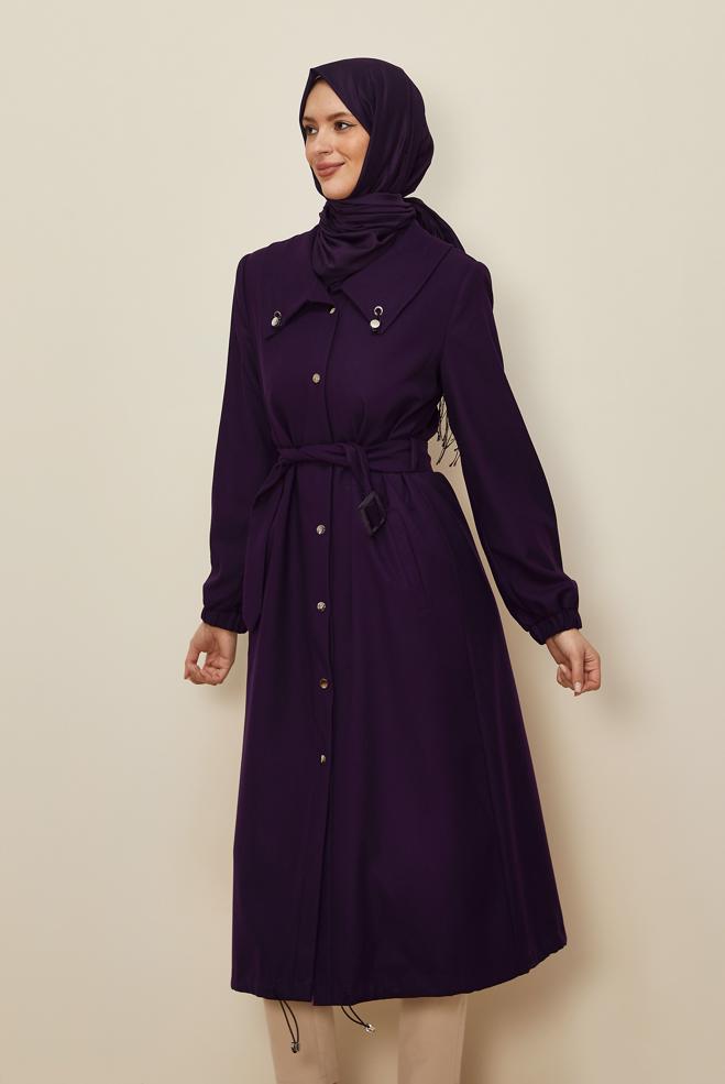 Vêtements hijab POURPRE TRENCH-COAT CEINTURÉ 10922 - ALVİNA