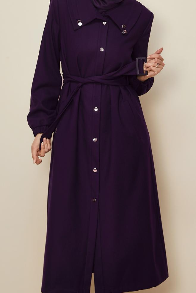 Vêtements hijab POURPRE TRENCH-COAT CEINTURÉ 10922 - ALVİNA