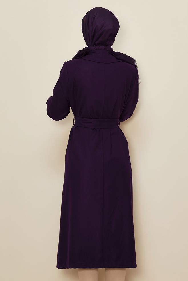 Vêtements hijab POURPRE TRENCH-COAT CEINTURÉ 10922 - ALVİNA