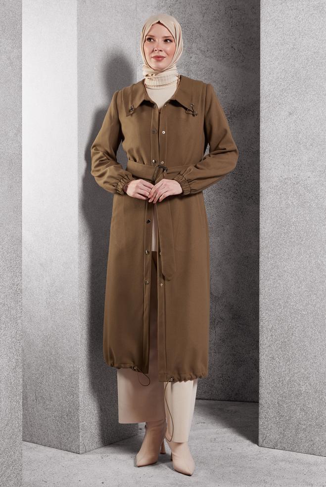 Vêtements hijab BRUN TRENCH-COAT CEINTURÉ 10922 - ALVİNA