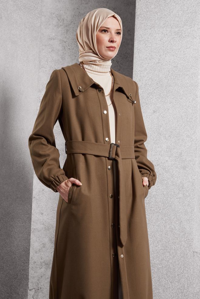 Vêtements hijab BRUN TRENCH-COAT CEINTURÉ 10922 - ALVİNA