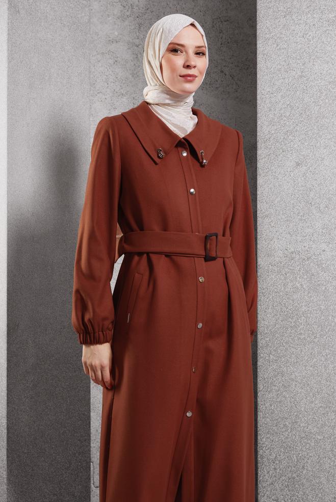 Vêtements hijab ORANGE TRENCH-COAT CEINTURÉ 10922 - ALVİNA