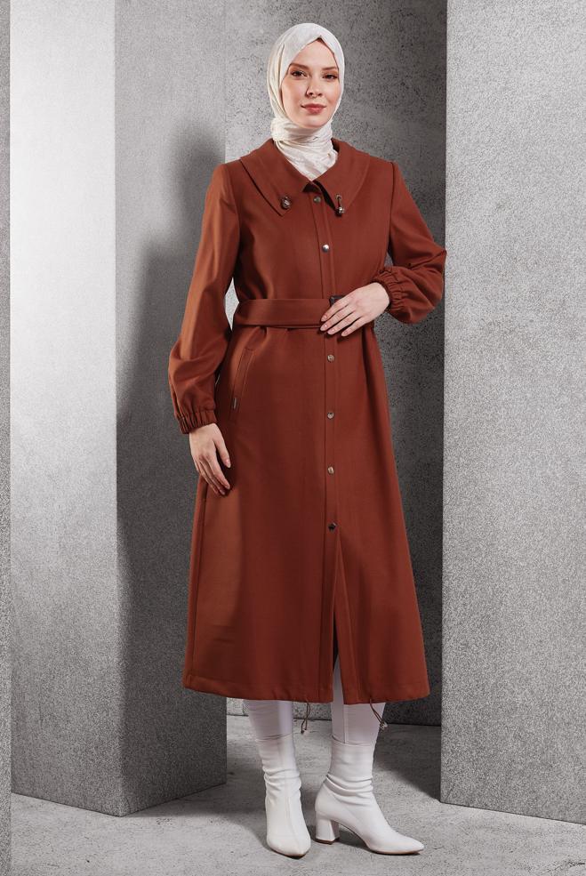 Vêtements hijab ORANGE TRENCH-COAT CEINTURÉ 10922 - ALVİNA