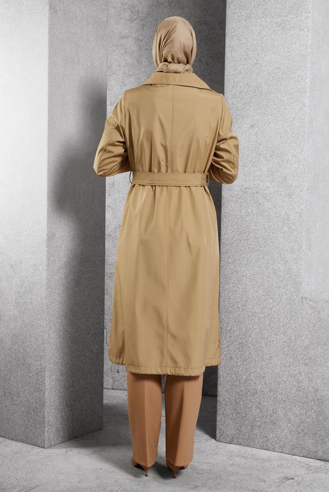 Vêtements hijab BRUN TRENCH-COAT CEINTURÉ 10923 - ALVİNA