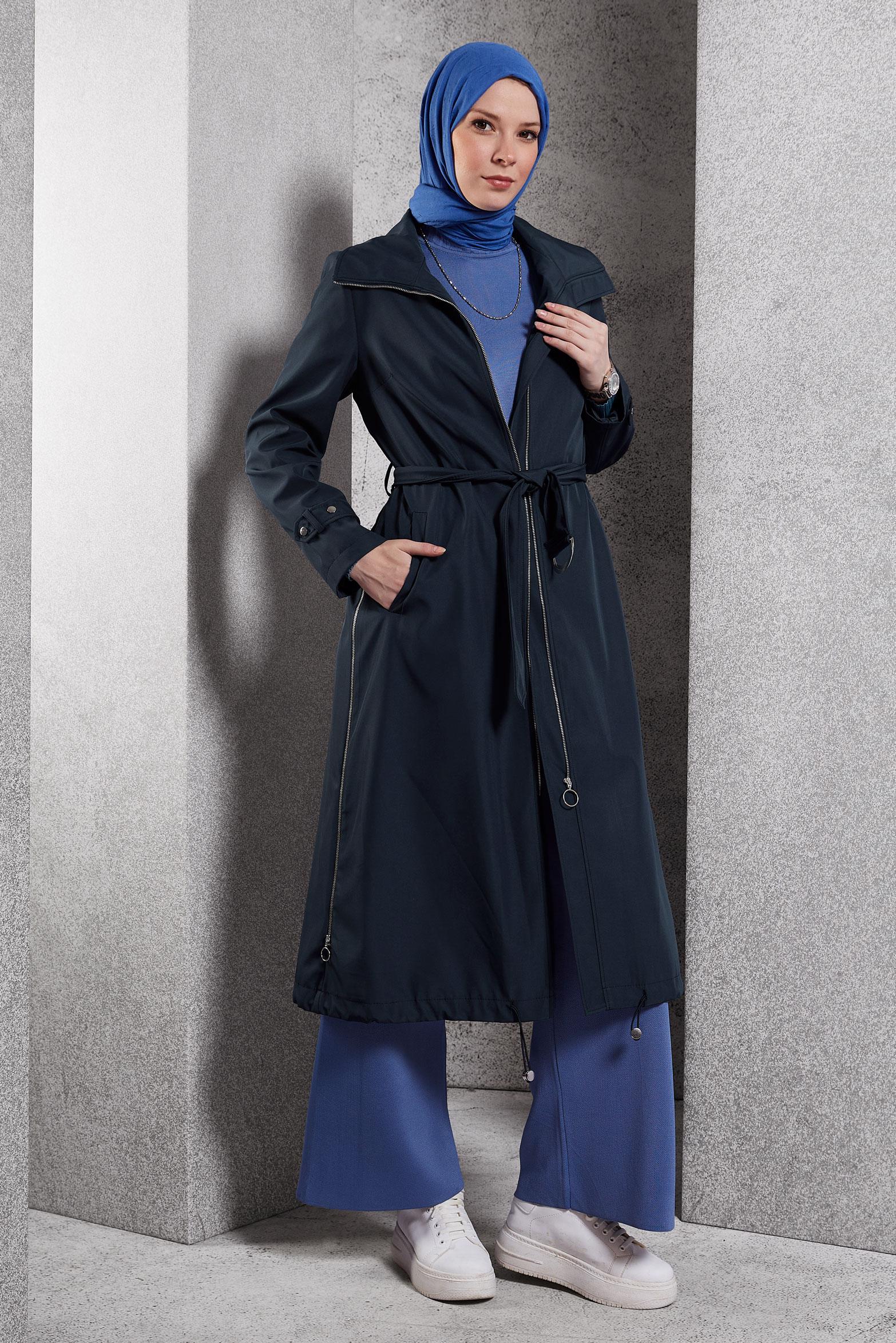 Vêtements hijab BLEU MARINE TRENCH-COAT CEINTURÉ 10923
