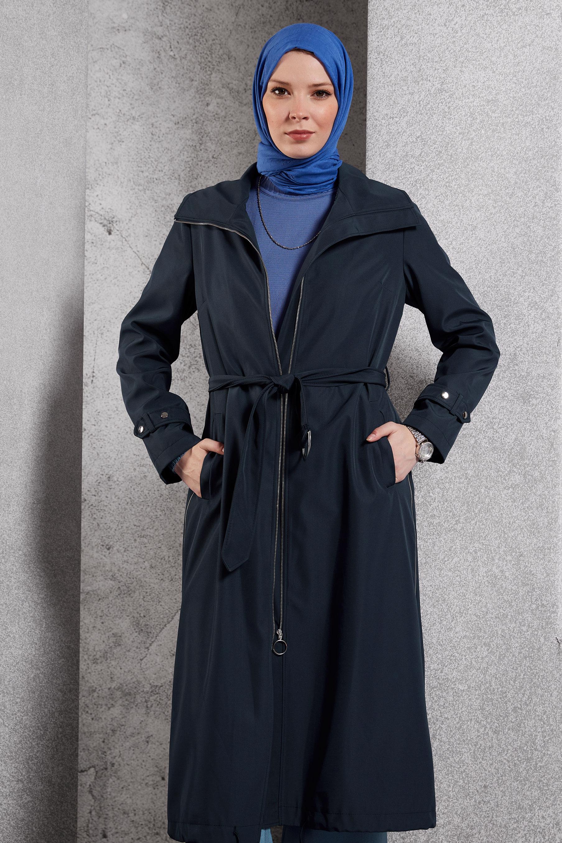 Vêtements hijab BLEU MARINE TRENCH-COAT CEINTURÉ 10923