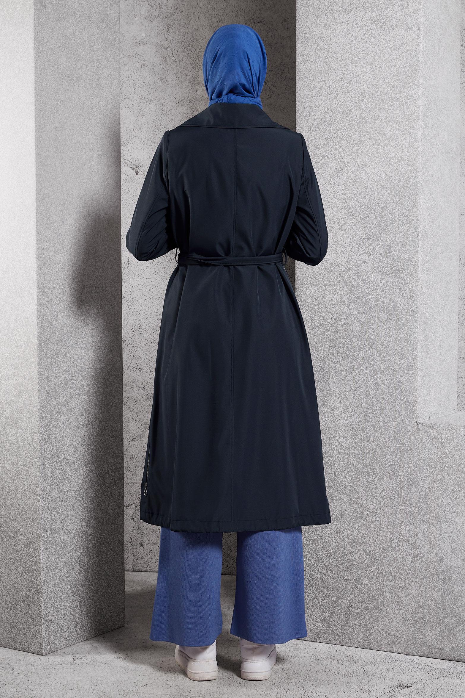 Vêtements hijab BLEU MARINE TRENCH-COAT CEINTURÉ 10923