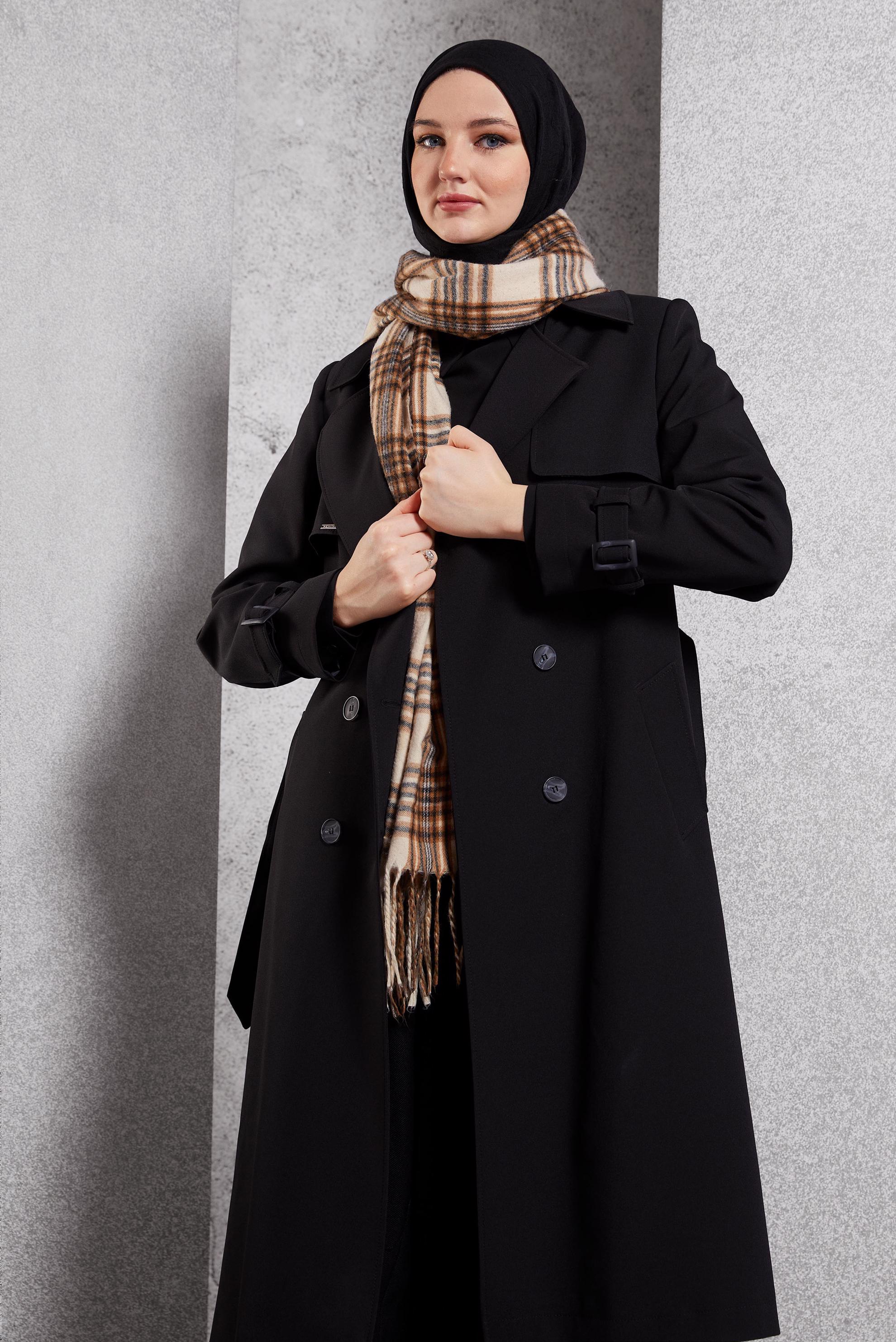 Hijab clothing BLACK BELTED TRENCH COAT 10924