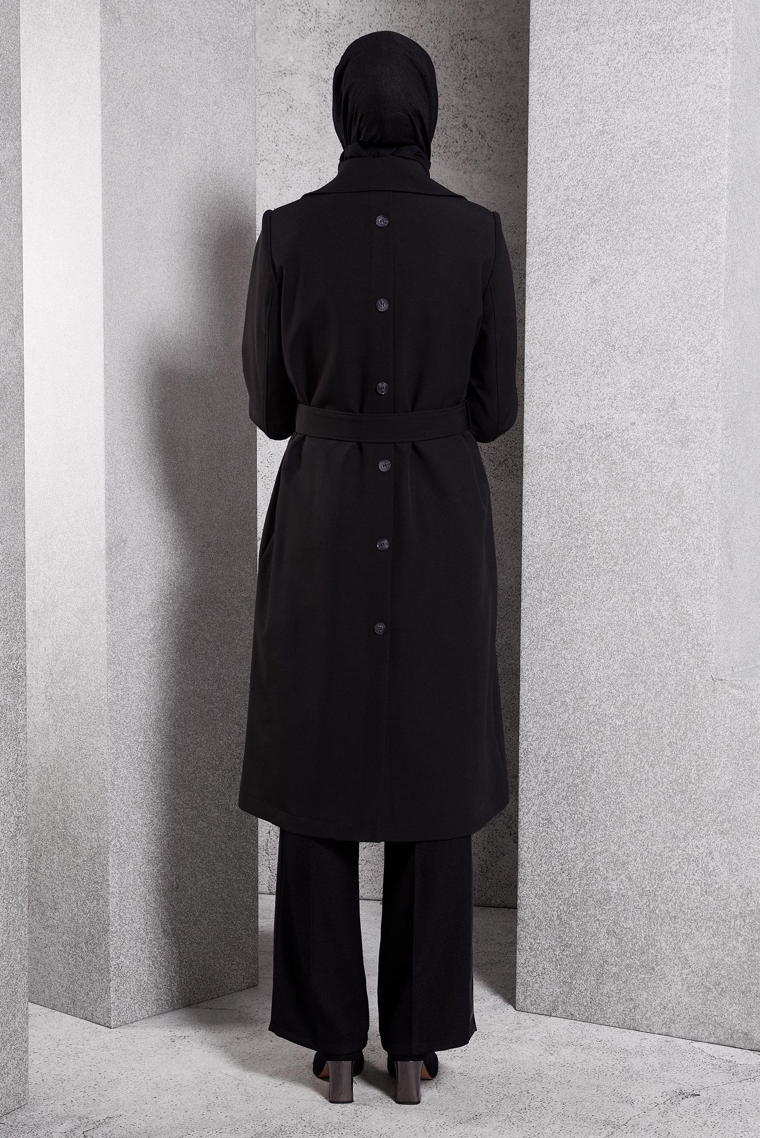 Hijab clothing BLACK BELTED TRENCH COAT 10924