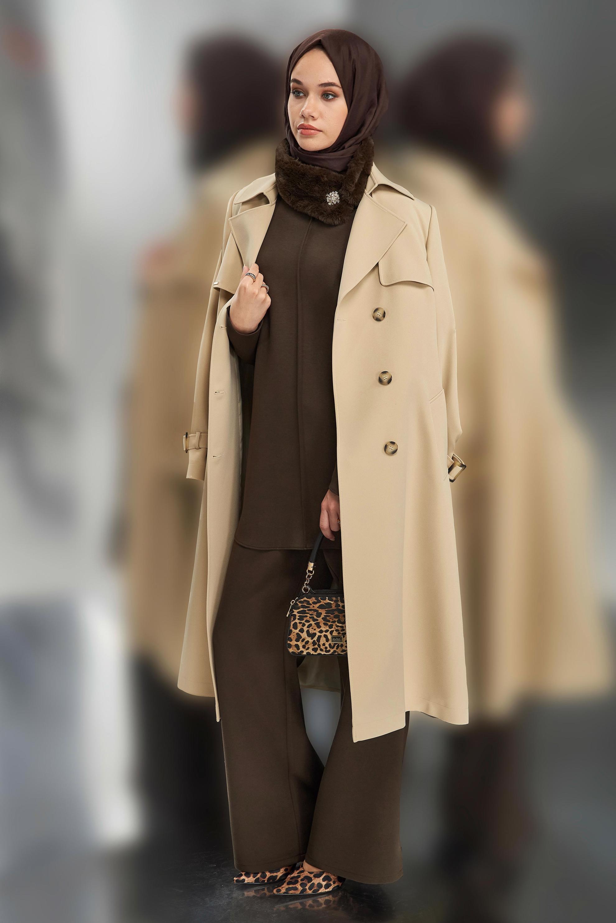 Hijab clothing BEIGE BELTED TRENCH COAT 10924