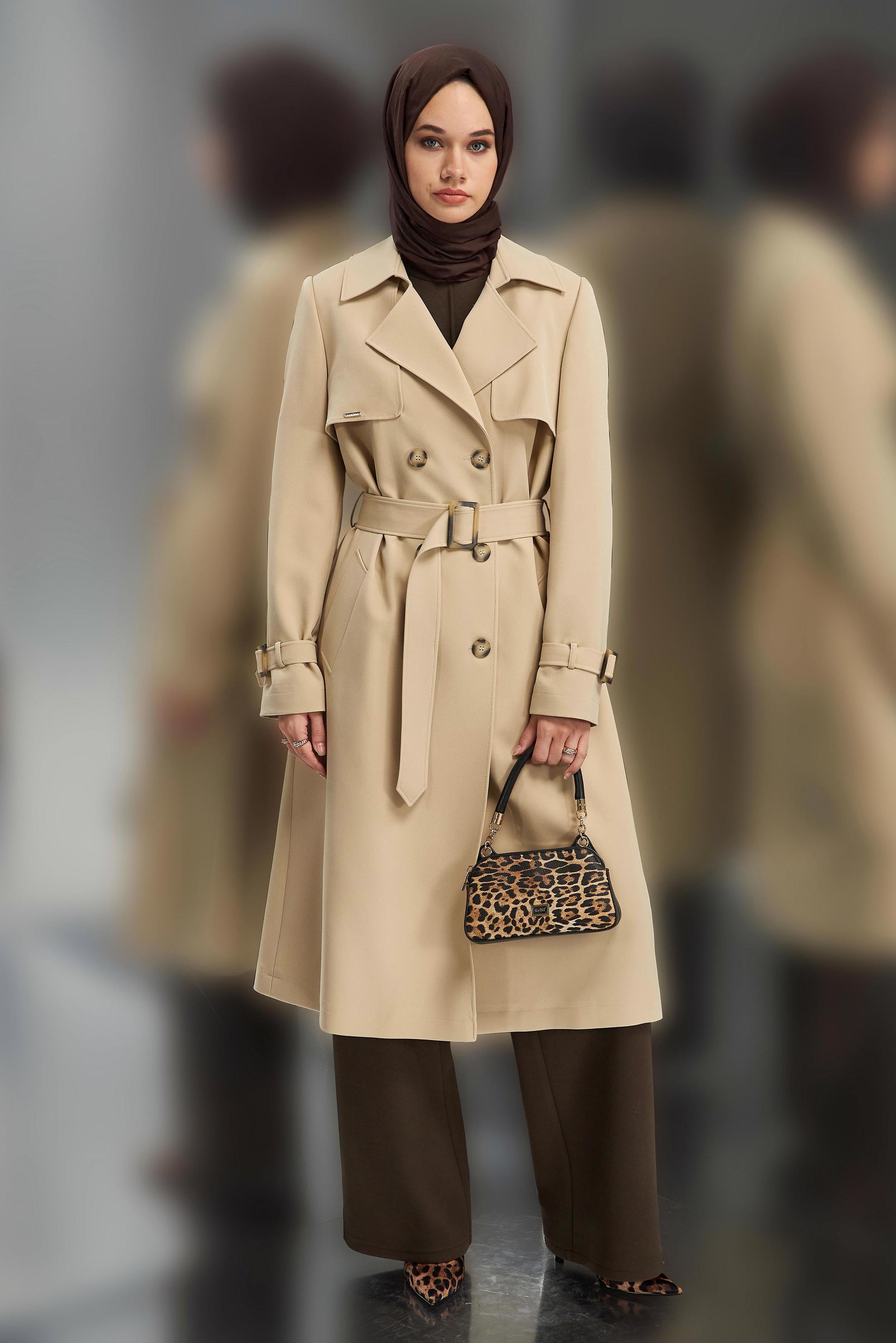 Hijab clothing BEIGE BELTED TRENCH COAT 10924