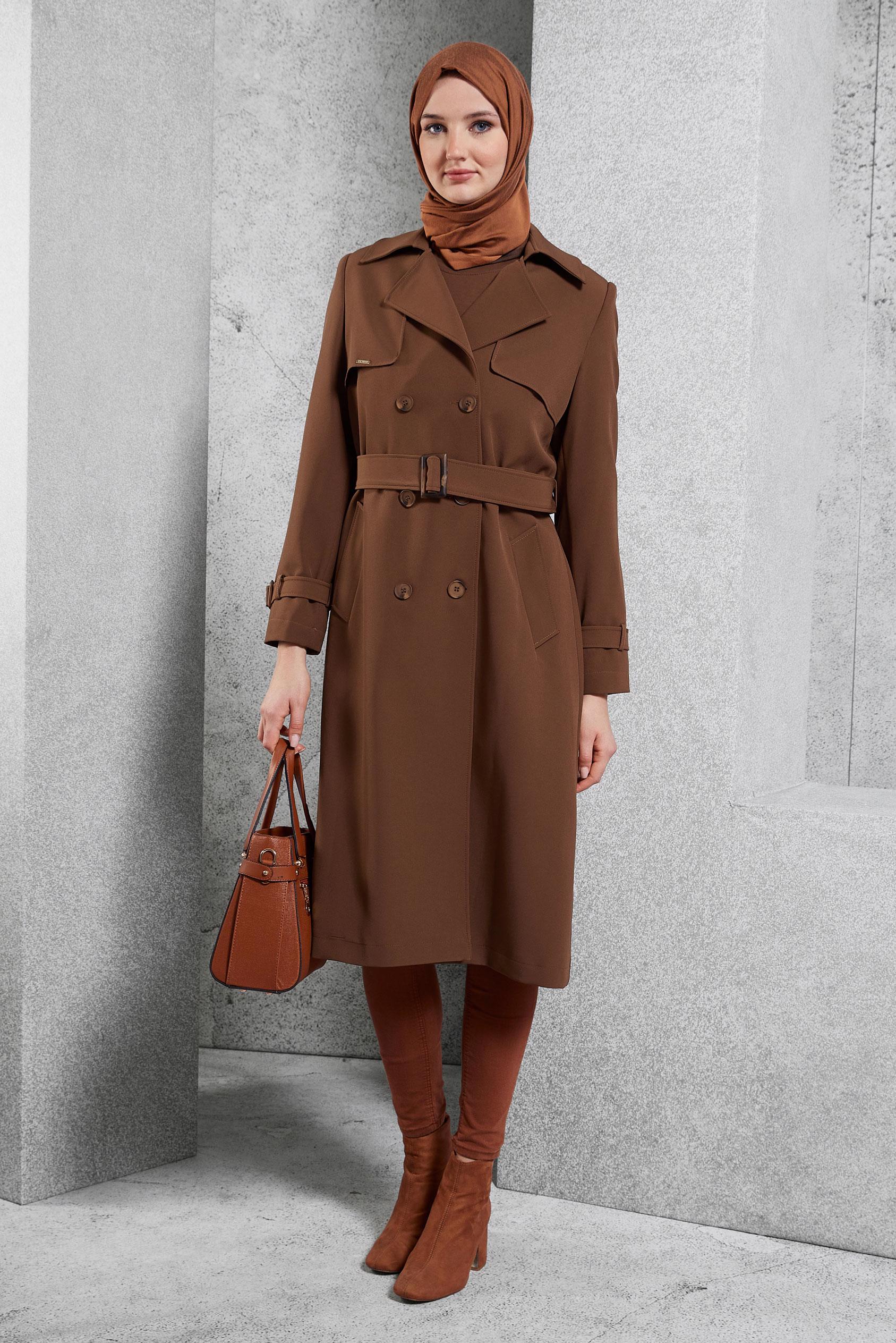 Vêtements hijab BRUN TRENCH-COAT CEINTURÉ 10924