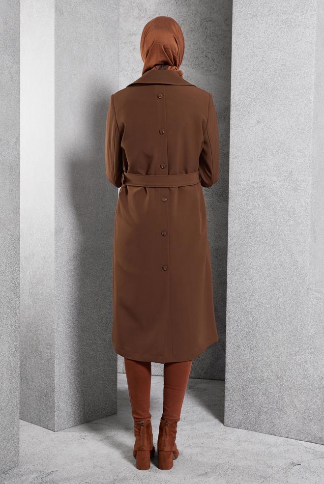 Vêtements hijab BRUN TRENCH-COAT CEINTURÉ 10924 - ALVİNA