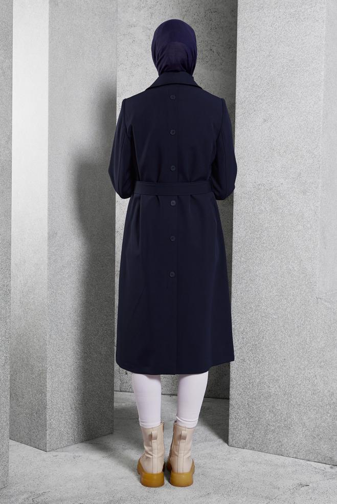 Vêtements hijab BLEU MARINE TRENCH-COAT CEINTURÉ 10924 - ALVİNA
