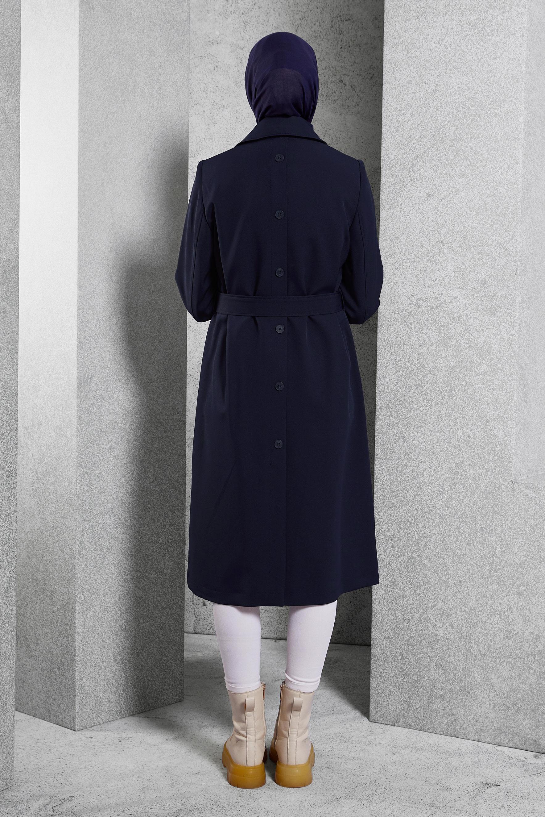 Vêtements hijab BLEU MARINE TRENCH-COAT CEINTURÉ 10924