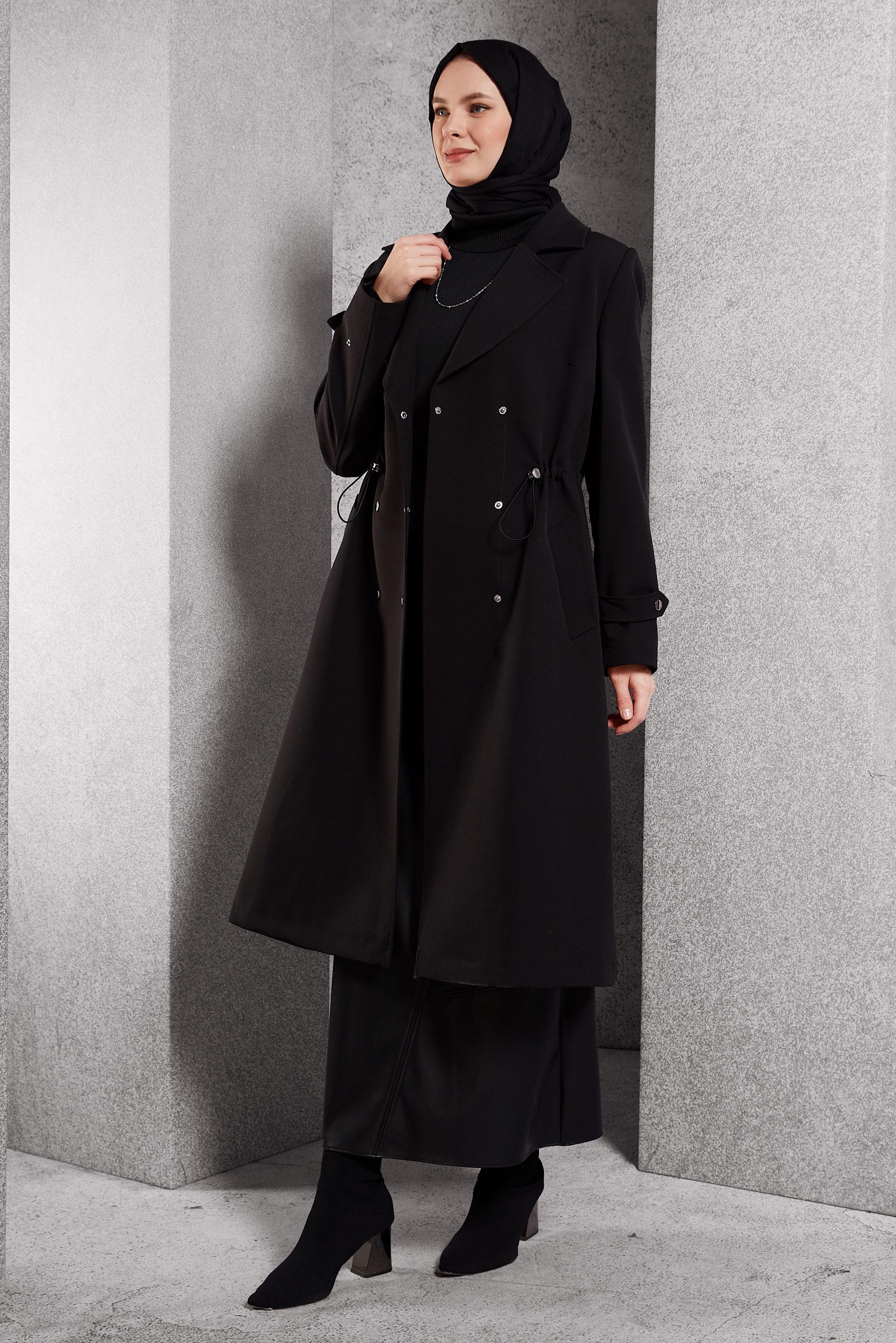 Vêtements hijab NOIR TRENCH-COAT À TAILLE SMOKING 10925