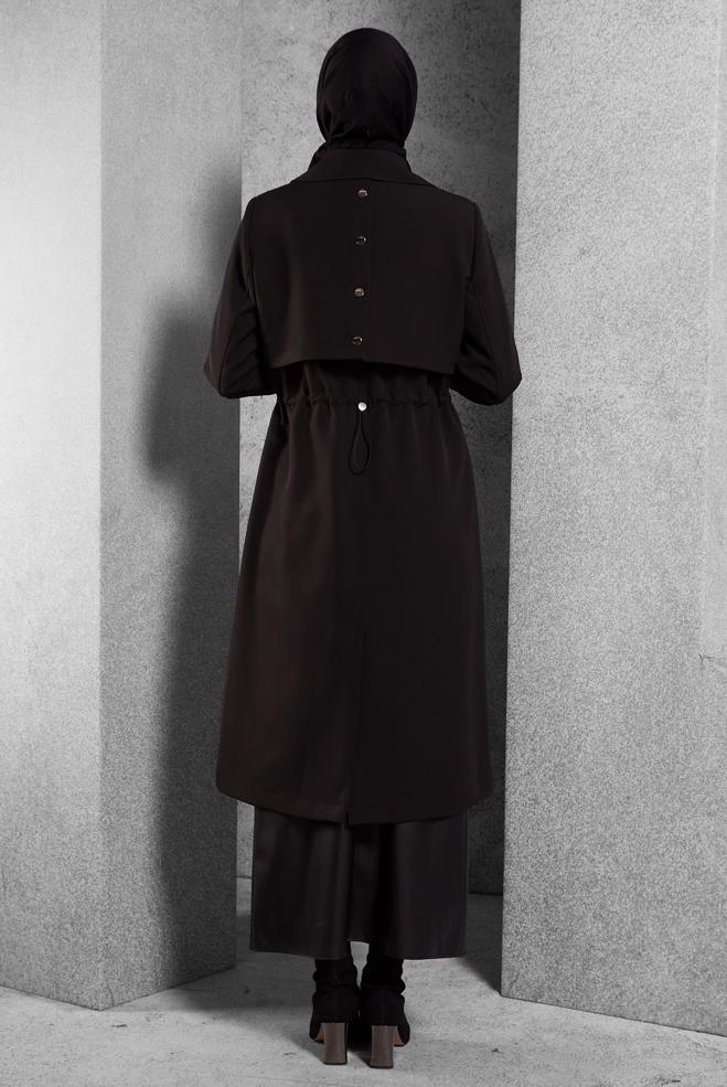Vêtements hijab NOIR TRENCH-COAT À TAILLE SMOKING 10925 - ALVİNA