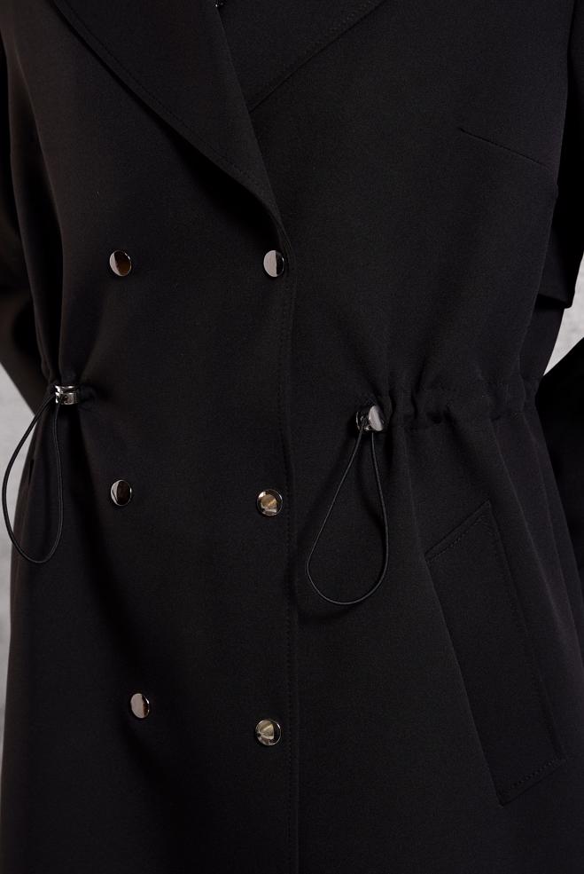 Vêtements hijab NOIR TRENCH-COAT À TAILLE SMOKING 10925 - ALVİNA