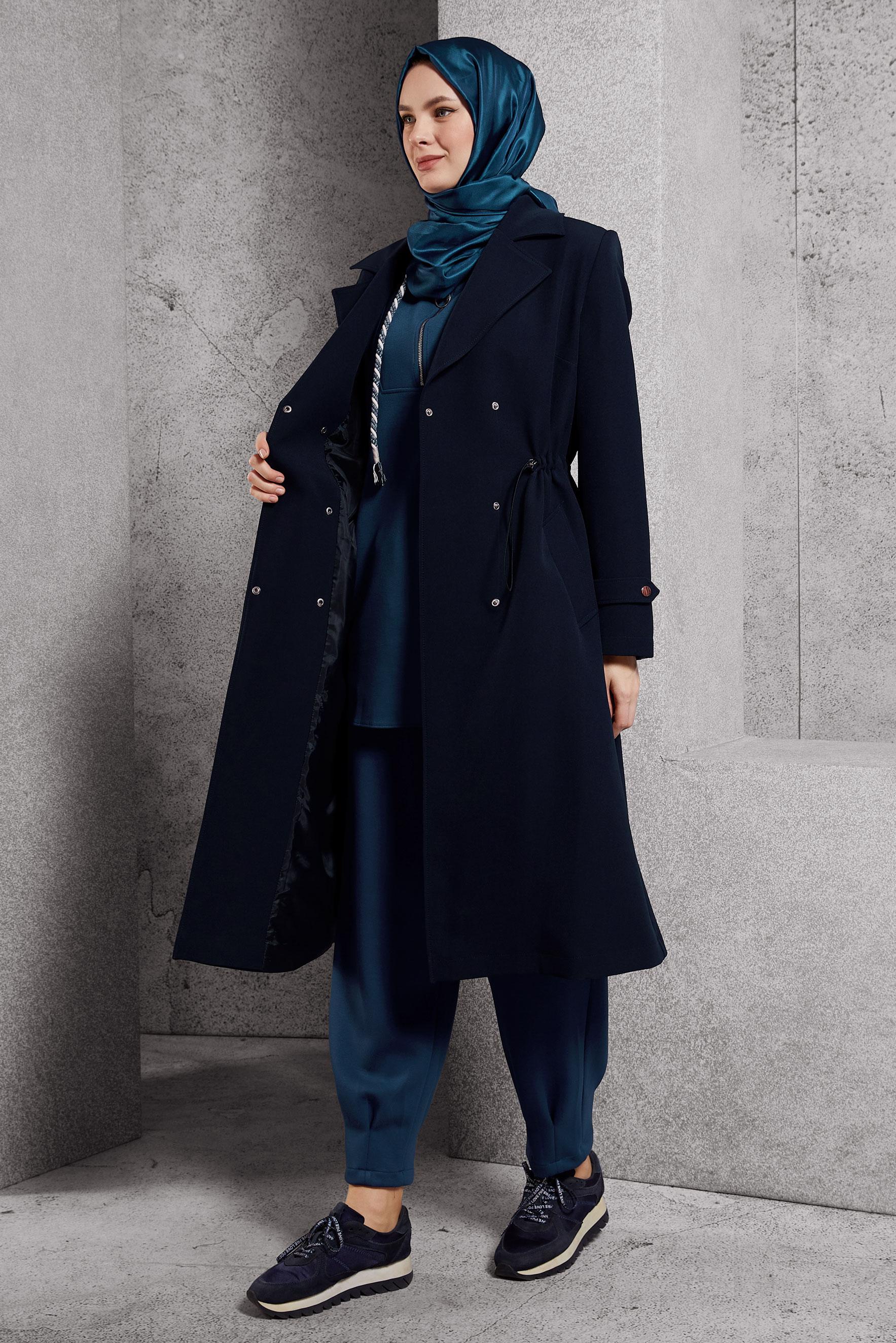 Vêtements hijab BLEU MARINE TRENCH-COAT À TAILLE SMOKING 10925