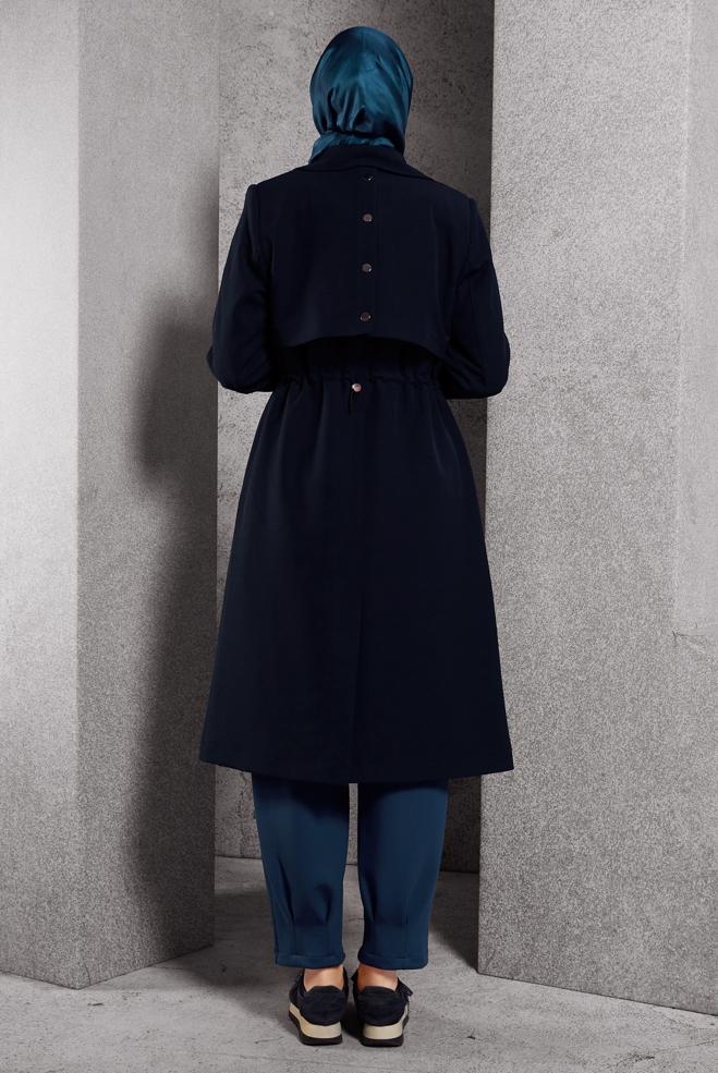 Vêtements hijab BLEU MARINE TRENCH-COAT À TAILLE SMOKING 10925 - ALVİNA
