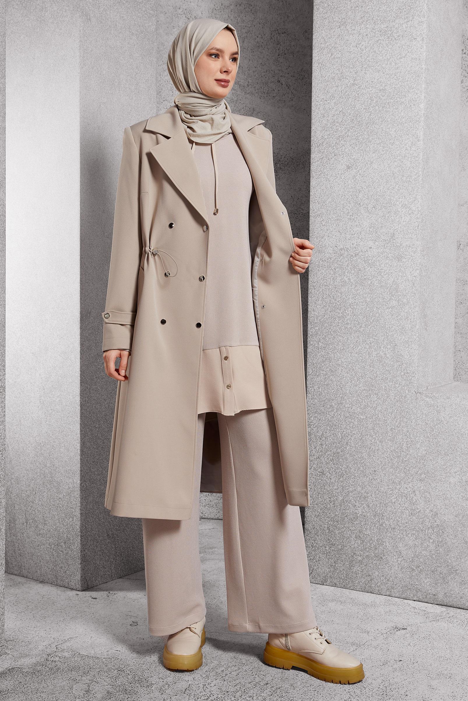 Vêtements hijab BEIGE TRENCH-COAT À TAILLE SMOKING 10925