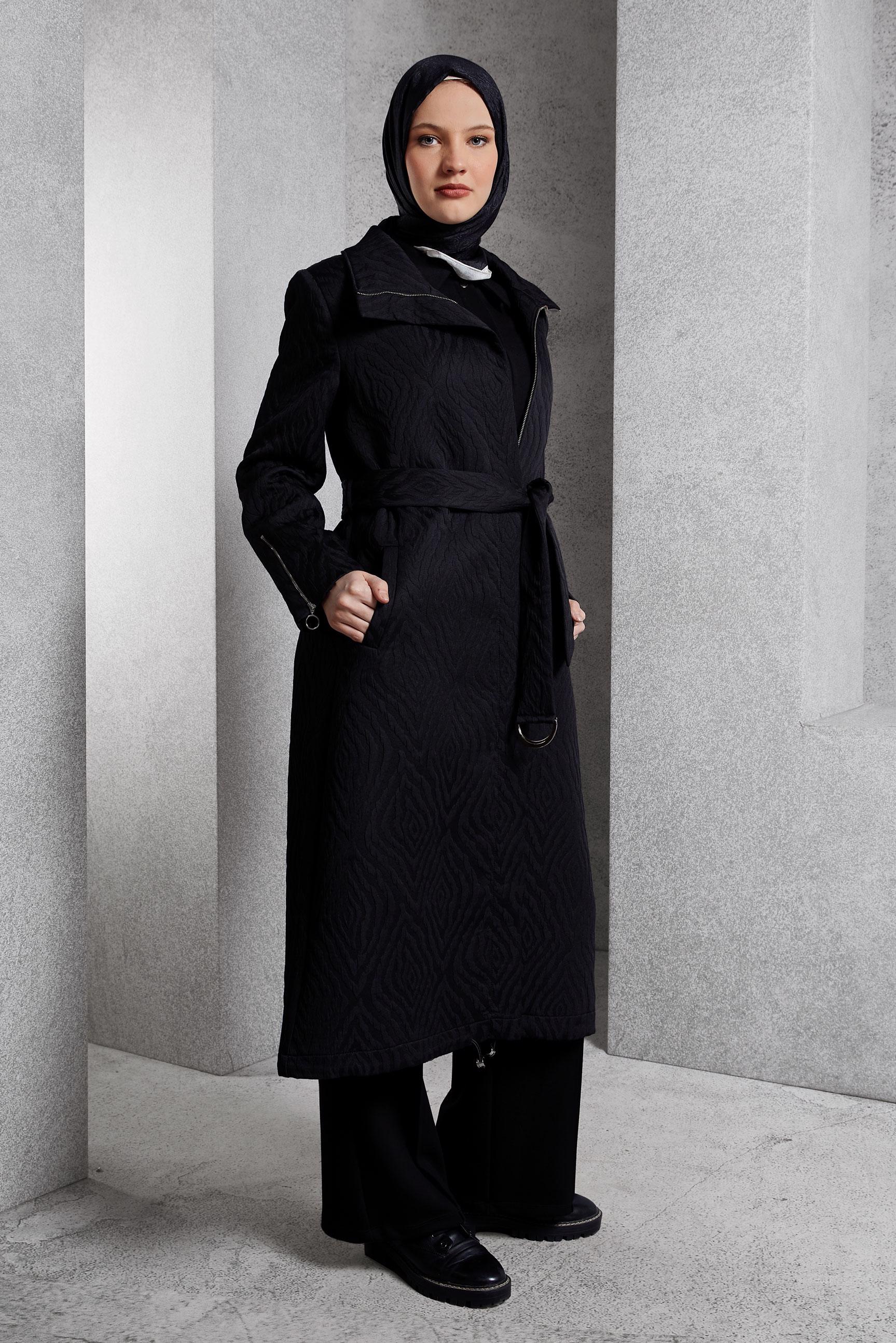 Hijab clothing BLACK BELTED TRENCH COAT 10926