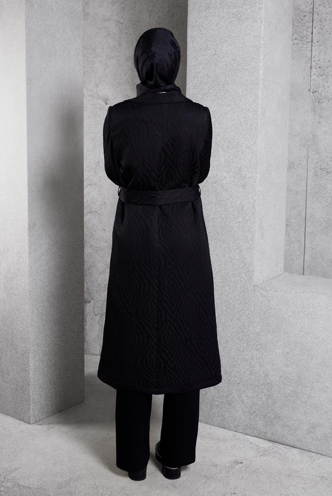 Hijab clothing BLACK BELTED TRENCH COAT 10926 - ALVİNA