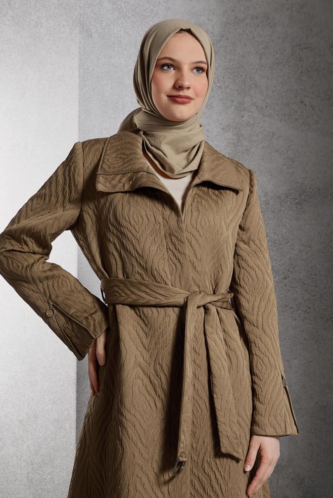 Vêtements hijab BRUN TRENCH-COAT CEINTURÉ 10926 - ALVİNA