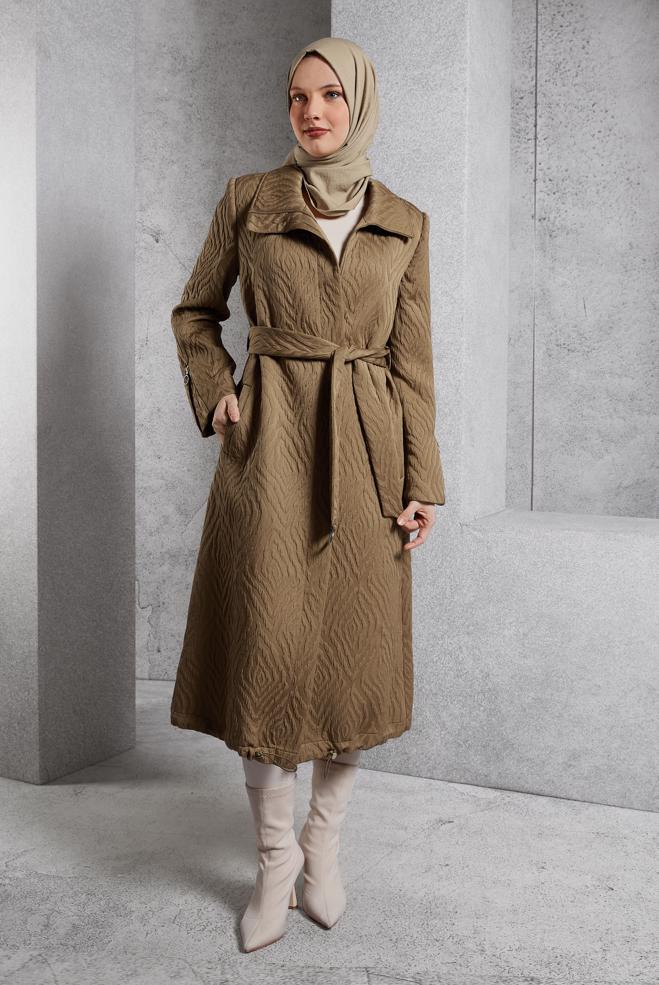Vêtements hijab BRUN TRENCH-COAT CEINTURÉ 10926 - ALVİNA