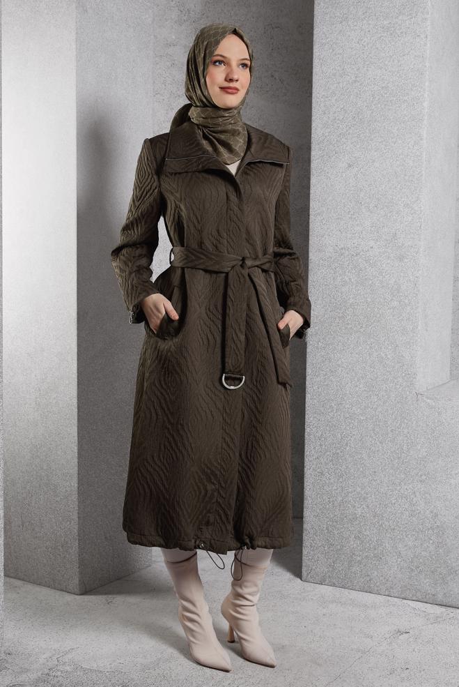 Vêtements hijab BRUN TRENCH-COAT CEINTURÉ 10926 - ALVİNA