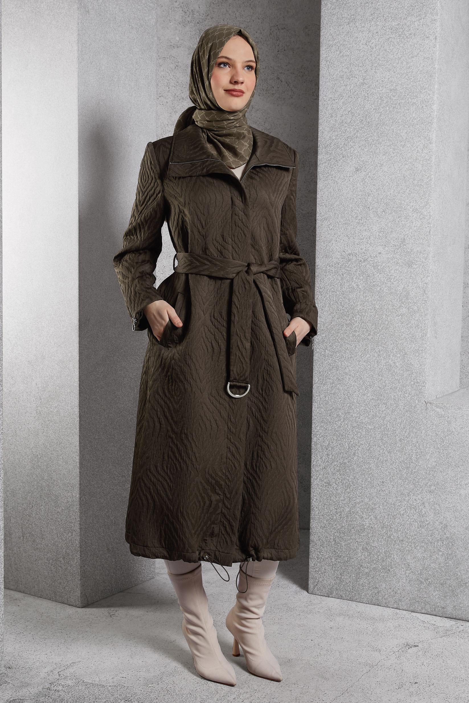Vêtements hijab BRUN TRENCH-COAT CEINTURÉ 10926